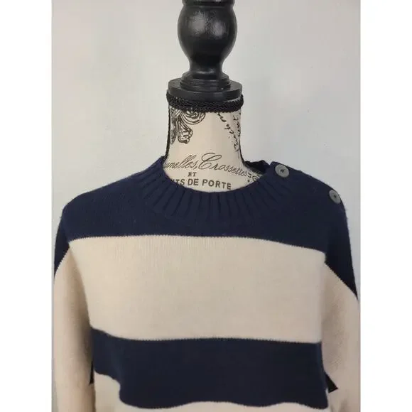 Brochu Walker Cy Stripe Sweater Womens SZ M Nautical Wool Cashmere NKM4146